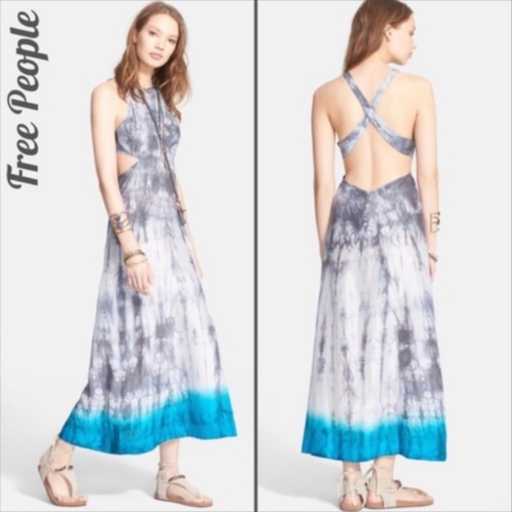 Free People Gray and White Halter Sundress